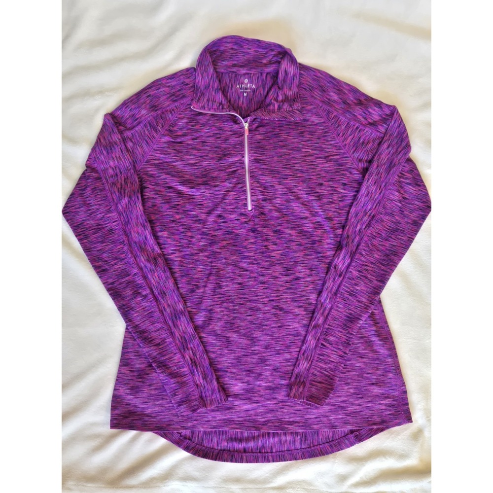 Athleta Women's‎ Medium 1/4 Zip Pullover Purple Pink Space Dye Thumbholes Top